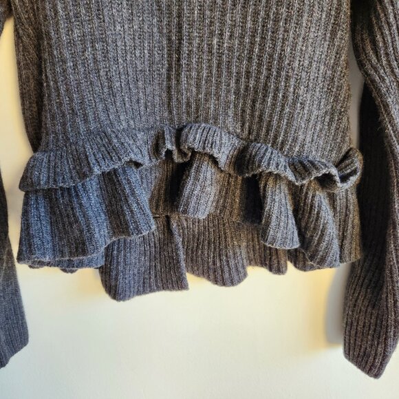 GANNI Charcoal Wool Ruffle Trim Open-Back Top - XS / EUC - Picture 4 of 12